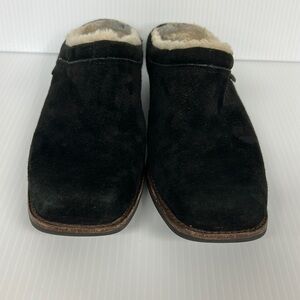 UGG Australia Shoreham Clog Women’s 7 Black Suede Sheepskin‎ Slipper Shoe Mule